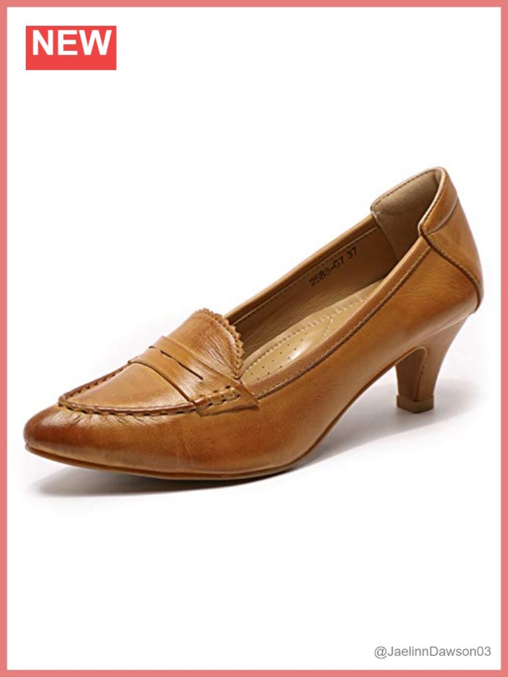Women's Leather Mid Heel Pumps Pointed Toe Office Heels